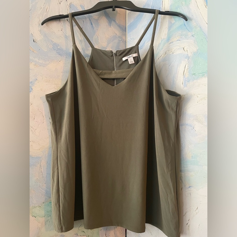 Bar III Womens Olive Green Spaghetti Strap V Neck Top Size Large